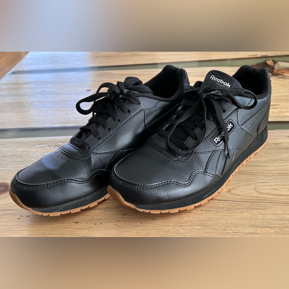 Reebok Classics Black Leather With Brown Sole